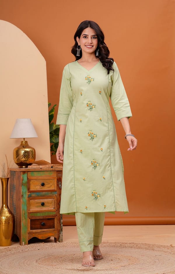Pista Solid Cotton Threadwork Festive Suit