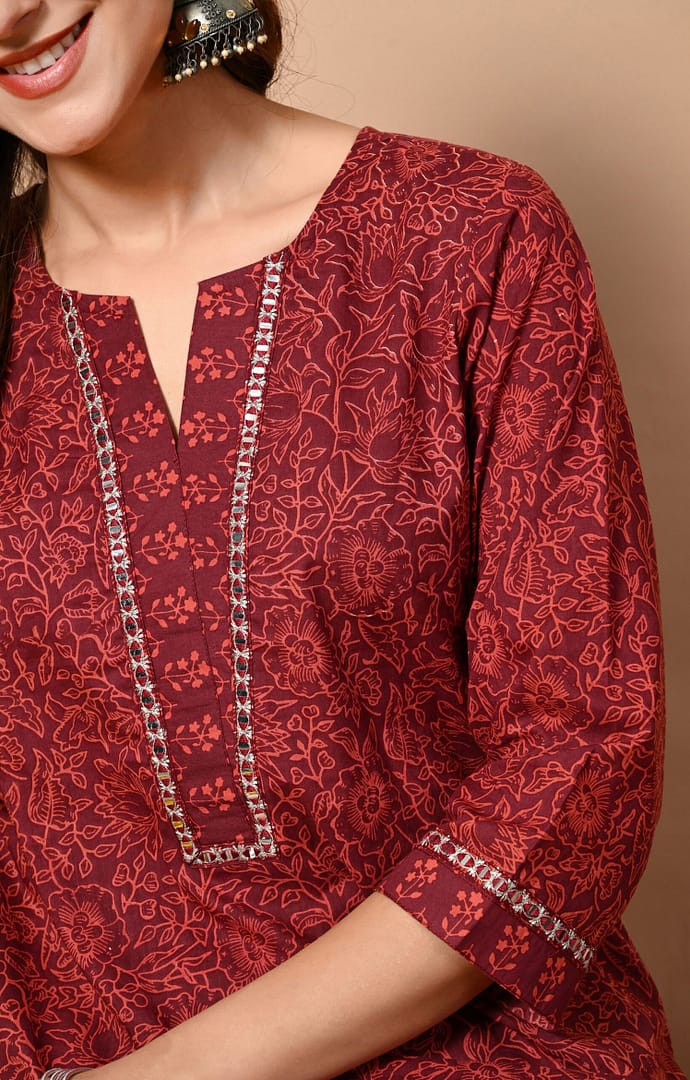 Wine Printed Cotton Threadwork Festive - Image 2