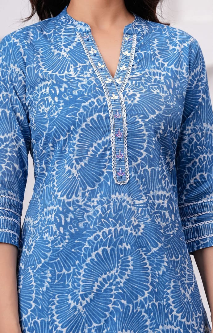 Sky Printed Cotton Hand Work Festive Suit - Image 2