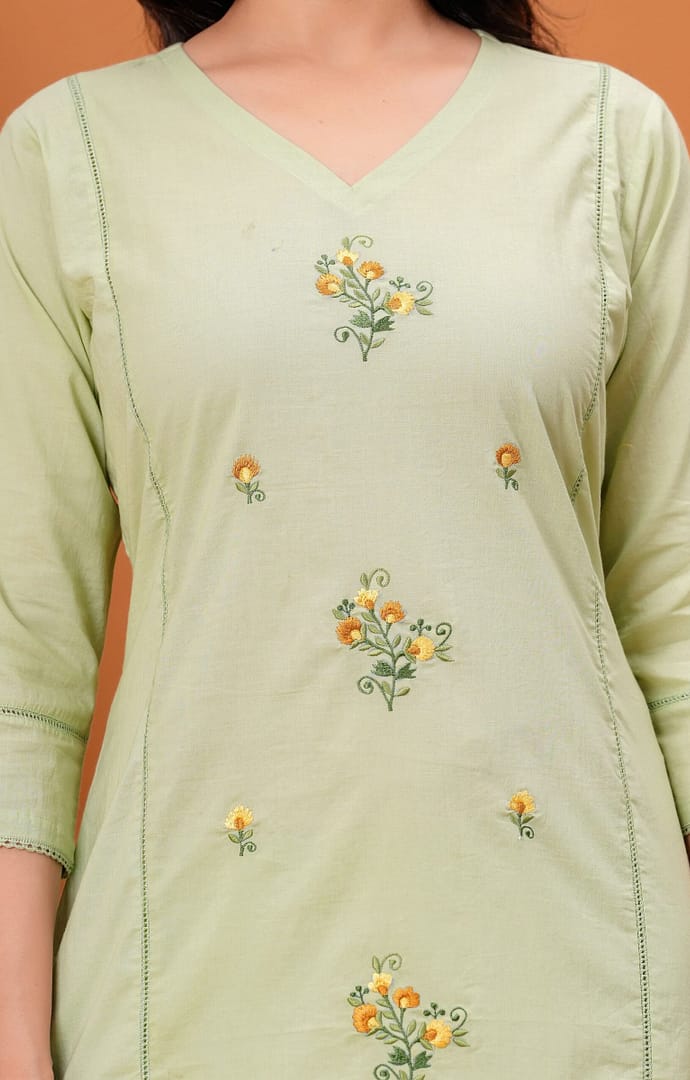 Pista Solid Cotton Threadwork Festive Suit - Image 2